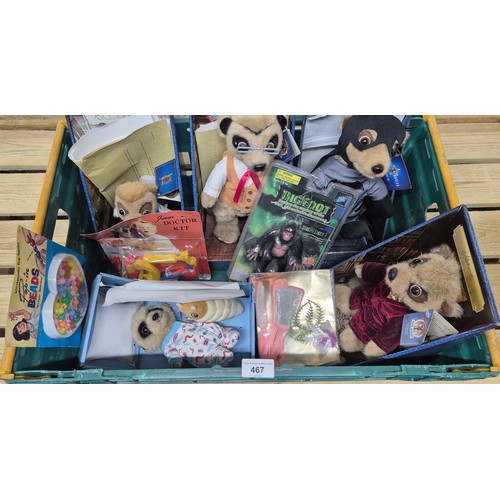 467 - A Crate of vintage collectable Meerkat dolls with Certificates & Vintage Toys.