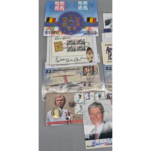 101 - A Collection of Various First day covers & coins items; The Royal squadron, Euro 2002 coin set, Roya... 