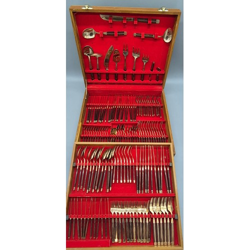 440 - Large 144 piece Italian Teak Handled Canteen of cutlery in fitted display box