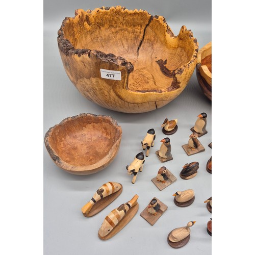 477 - A collection of antique Carved wooden bowls, Pestel & mortar together with A collection of small woo... 