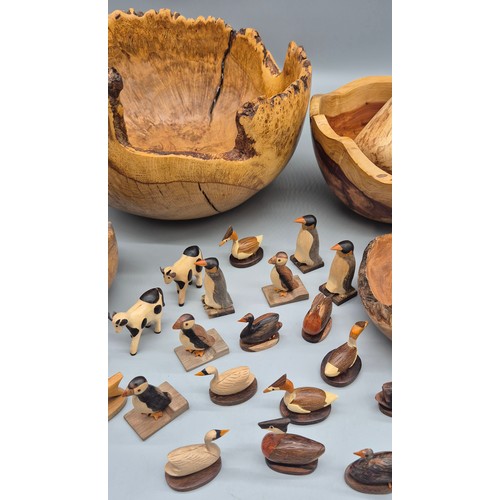 477 - A collection of antique Carved wooden bowls, Pestel & mortar together with A collection of small woo... 