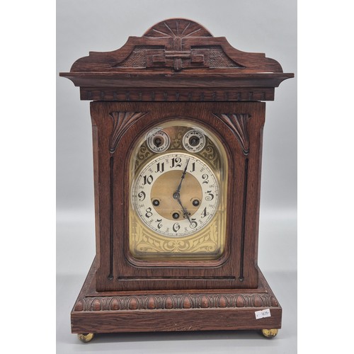 297 - 19th century Walnut cased Junghans Westminster Chime mantle clock. Brass face. 46.5cm high. comes wi... 