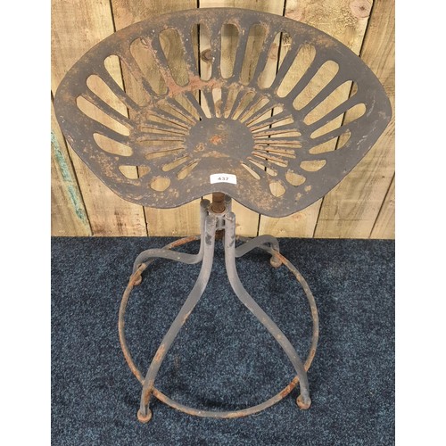 437 - Vintage Cast metal Tractor seat stool