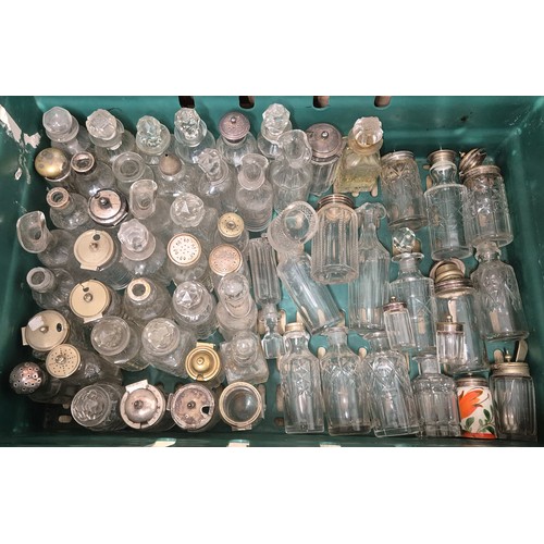 498 - A Large collection of Silver plated & glass topped bottles; Vinegar & salt jars with glass & metal l... 