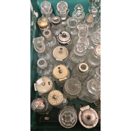 498 - A Large collection of Silver plated & glass topped bottles; Vinegar & salt jars with glass & metal l... 