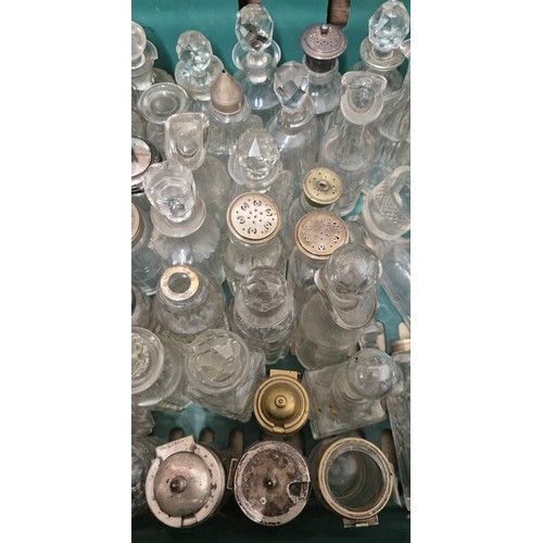 498 - A Large collection of Silver plated & glass topped bottles; Vinegar & salt jars with glass & metal l... 