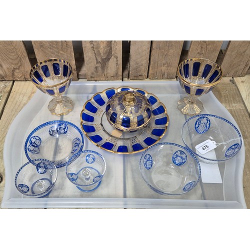 478 - A Collection of Antique Glass wares; Venetian Glass Goblets, plate & preserve pot with lid & Antique... 