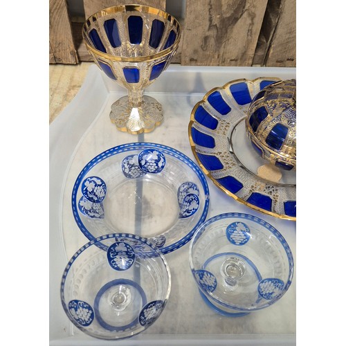 478 - A Collection of Antique Glass wares; Venetian Glass Goblets, plate & preserve pot with lid & Antique... 