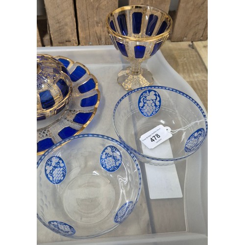 478 - A Collection of Antique Glass wares; Venetian Glass Goblets, plate & preserve pot with lid & Antique... 