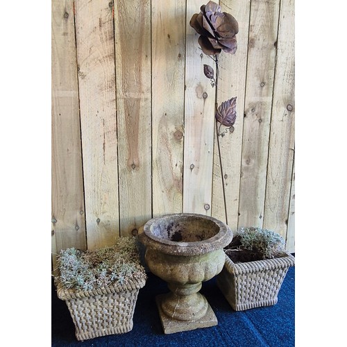 474 - A Vintage Concrete Urn planter together with A Pair of garden Planters