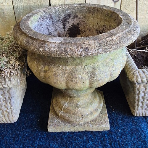 474 - A Vintage Concrete Urn planter together with A Pair of garden Planters