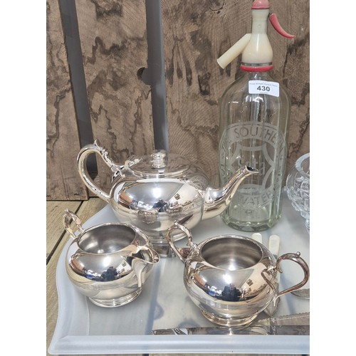 430 - A Selection of collectables; Silver plated Walkern& Hall tea service, Stuart Crystal Bowl, antique S... 