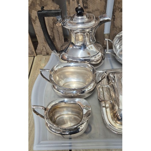 425 - A collection of Silver plated wares; Three Piece silver plated tea service , Tureen with lid, double... 