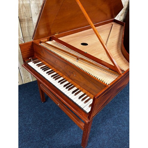 419 - A mid century Harpsichord with stand. Comes with a tuning key and KORG orchestral Tuner. 89x172x87cm... 