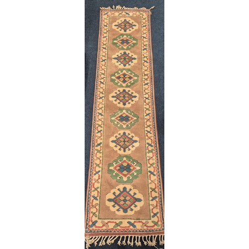 415 - A Turkish Hand Knotted Vintage Hall Runner. 334x83cm