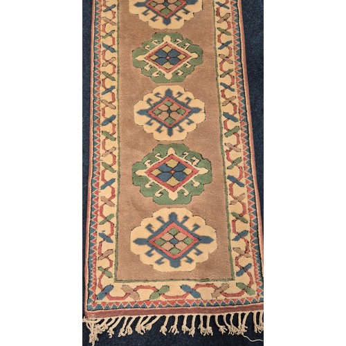 415 - A Turkish Hand Knotted Vintage Hall Runner. 334x83cm