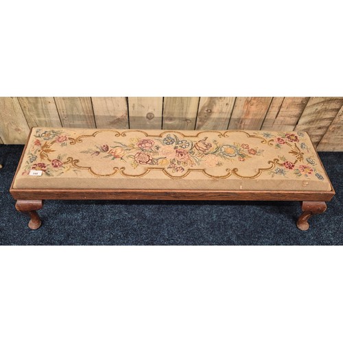 388 - Antique long foot stool together with a gilt brass and bevel mirror front fire screen.