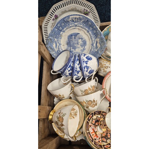 521 - A Large Crate Of Tea wares; Shelley tea wares, Royal Crown Derby small coffee can n Saucer & other i... 