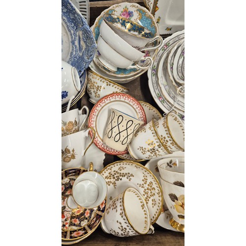 521 - A Large Crate Of Tea wares; Shelley tea wares, Royal Crown Derby small coffee can n Saucer & other i... 