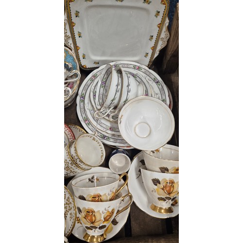 521 - A Large Crate Of Tea wares; Shelley tea wares, Royal Crown Derby small coffee can n Saucer & other i... 