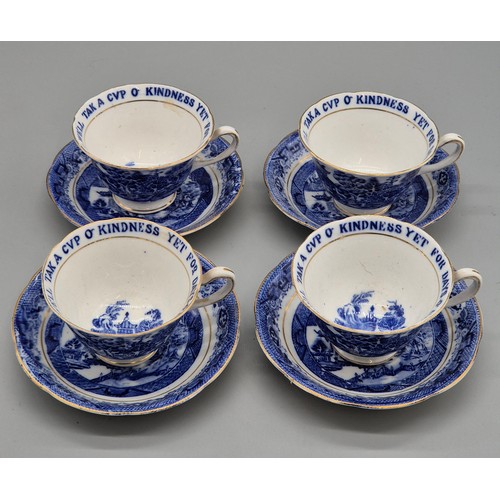 124 - 19th century Sons & Willow blue and white tea cups and saucers. 