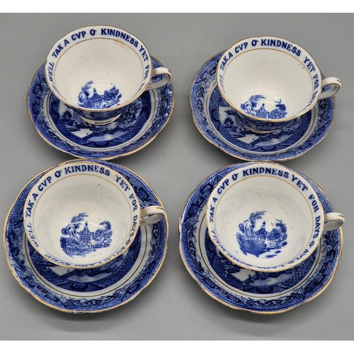 124 - 19th century Sons & Willow blue and white tea cups and saucers. 