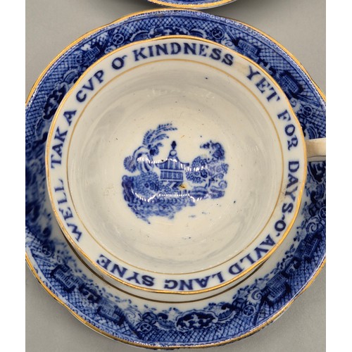 124 - 19th century Sons & Willow blue and white tea cups and saucers. 