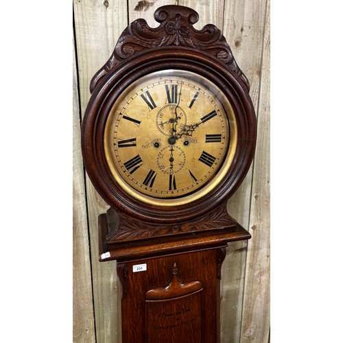 231 - Early 19th century grandfather clock. Produced by Thomas Ivory of Dundee. Fitted within an oak barre... 