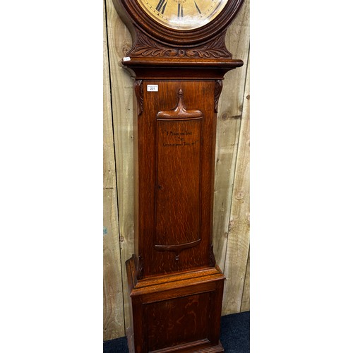 231 - Early 19th century grandfather clock. Produced by Thomas Ivory of Dundee. Fitted within an oak barre... 