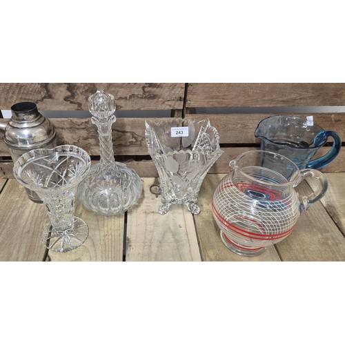 243 - Various antique and vintage glass ware; 19th century facet cut crystal decanter, Vintage Cocktail dr... 