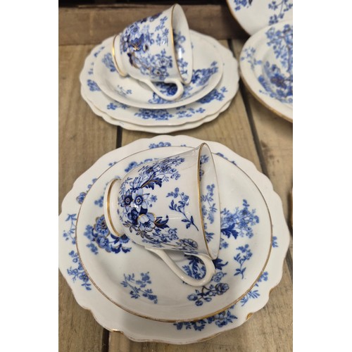 233 - Antique Royal Worcester blue and white floral design tea set.