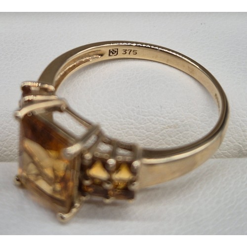 19 - 9ct yellow gold and Citrine gem stone ring. 2.89grams. Ring size P.
