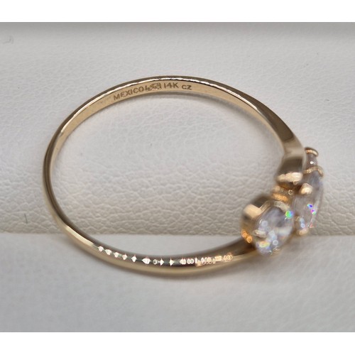 26 - 14ct yellow gold and CZ Stone ring. Three round cut CZ Stones. 1.76grams. Ring size Q.