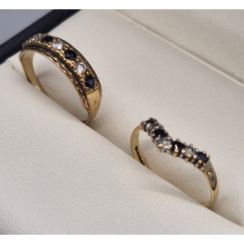 2 - Two 9ct yellow gold, sapphire and CZ Stone rings. 2.88Grams. Ring size L & M.