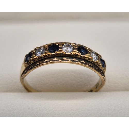 2 - Two 9ct yellow gold, sapphire and CZ Stone rings. 2.88Grams. Ring size L & M.
