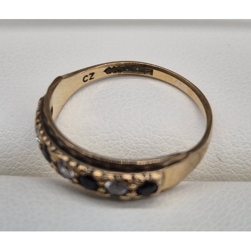 2 - Two 9ct yellow gold, sapphire and CZ Stone rings. 2.88Grams. Ring size L & M.