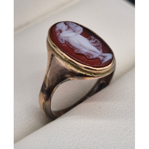 32 - 19th century 9ct Rose gold and carved cameo ring. 3.23Grams. Ring size K.