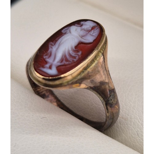 32 - 19th century 9ct Rose gold and carved cameo ring. 3.23Grams. Ring size K.