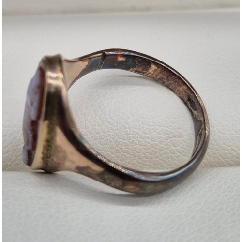32 - 19th century 9ct Rose gold and carved cameo ring. 3.23Grams. Ring size K.