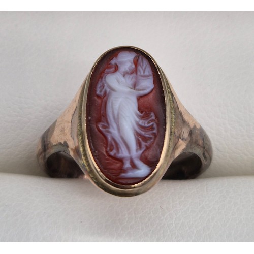 32 - 19th century 9ct Rose gold and carved cameo ring. 3.23Grams. Ring size K.