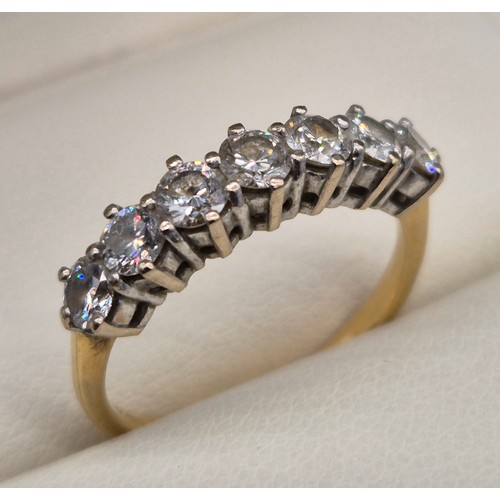34 - 18ct yellow gold and diamond stone ring. over 1ct diamonds. Set with seven round cut diamonds. 3.37g... 