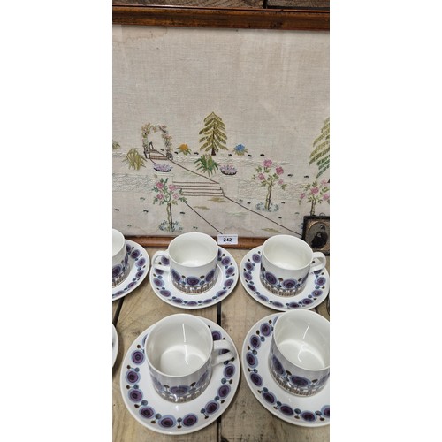 242 - Tapestry two handle tray containing various collectables; J&G Meakin retro coffee set, Chinese Ename... 