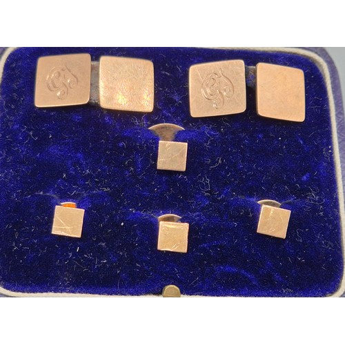 36 - Antique 9ct yellow gold cufflink and stud set. Comes with original box. 12.42grams.