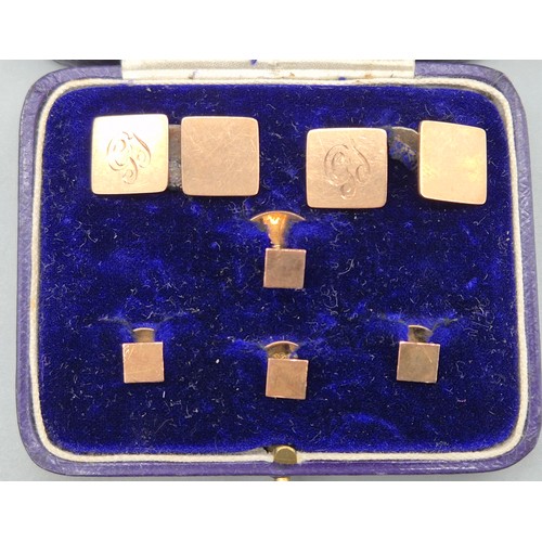 36 - Antique 9ct yellow gold cufflink and stud set. Comes with original box. 12.42grams.