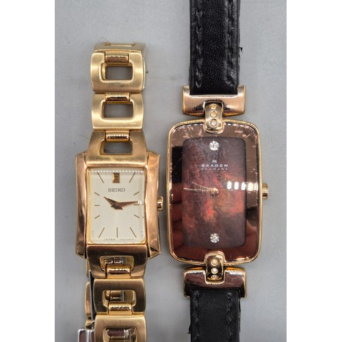30 - A Collection of vintage ladies watches; Raymond Weil Tango 5970 gold plated watch. Skagen Denmark H0... 