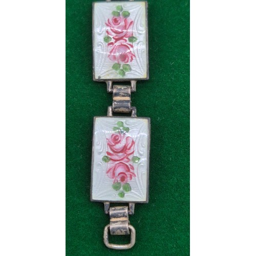 14 - Various jewellery; 9ct yellow gold necklace. Sterling silver and enamel bracelet- having religious s... 