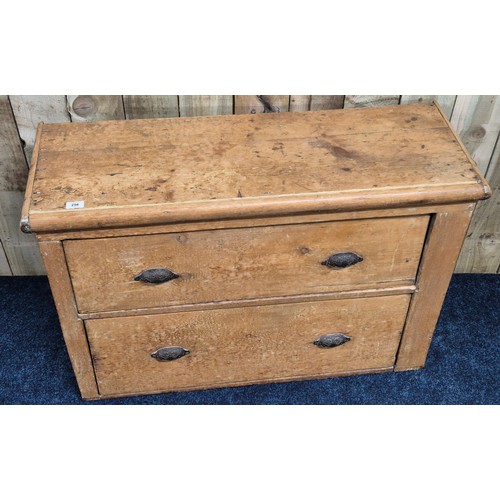 257 - 19th century pitch pine two drawer unit. 74x109x38cm.