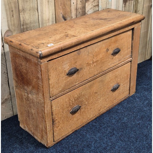 257 - 19th century pitch pine two drawer unit. 74x109x38cm.