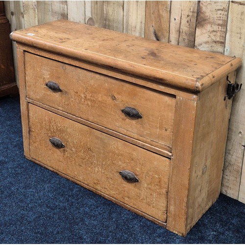 257 - 19th century pitch pine two drawer unit. 74x109x38cm.