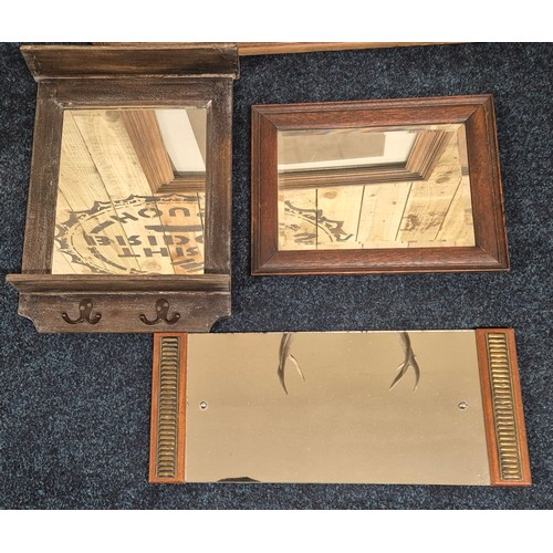 276 - Mirrors and frames; Two large oak frames and three varying sized mirrors.